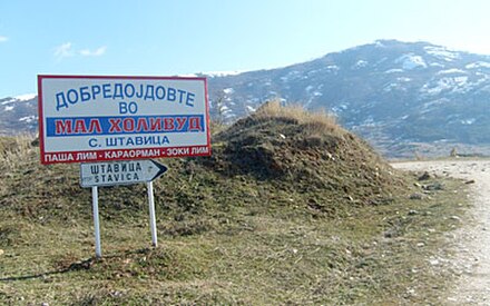 The sign at Štavica proclaiming "Welcome to Little Hollywood"