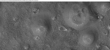 Close-up of possible mud volcanoes, as seen by HiRISE under HiWish program. Note: this is an enlargement of the previous image.