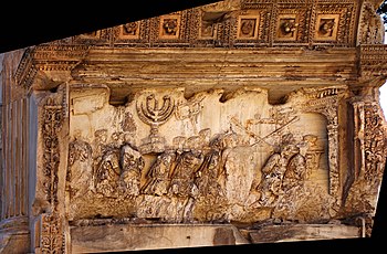 Arch of Titus relief showing the Menorah from the Temple as spoils of the Romans 04 2022 Roma (Arco di Trionfo di Tito- Bassorilievi) FO228685 bis Photo by Paolo Villa.jpg