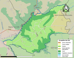 Barevná mapa znázorňující využití půdy.