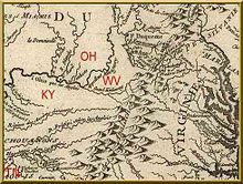 From the Great Kanawha River upstream, what is now the Ohio was called the Allegheny; map, 1755. 1750 Par le Sr. Bellin clip.JPG