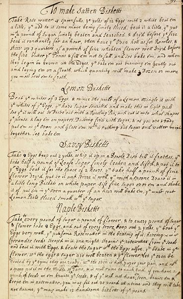 18th Century Recipes for Biscuits from a private collection of recipes