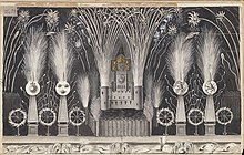 Drawing of a fireworks design from the 18th century