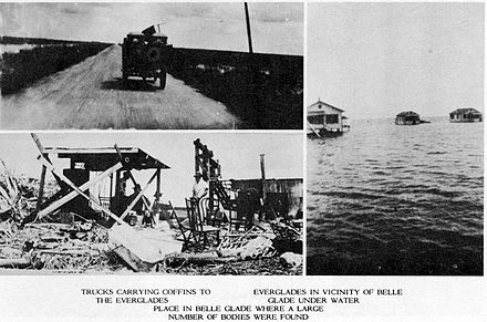 A montage of images of impact by the 1928 Okeechobee hurricane