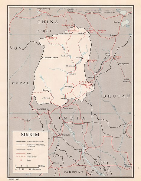 Sikkim, Chumbi Valley, with the Nathu La pass (CIA, 1965).