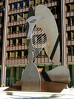 Escultura pública (conocida como Chicago Picasso), de Pablo Picasso (1967). Plaza Daley, Chicago (Estaos Xuníos).
