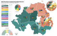 Seats won by each party per constituency, with turnout and vote share. 2022 Northern Ireland Election Map.svg