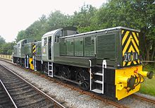 D9555 and D9520 run round their train at Rawtenstall on the East Lancashire Railway during the Class 14 at 50 Gala in July 2014 26I07I2014 ELR Class 14s @ 50 Gala A1.jpg