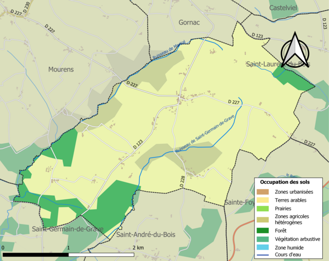 Carte en couleurs présentant l'occupation des sols.