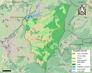 Barevná mapa znázorňující využití půdy.