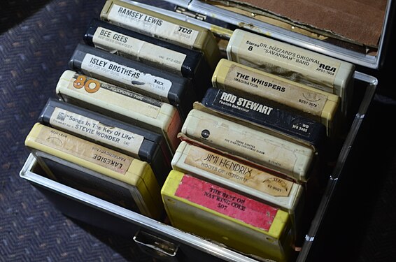 A bunch of 8-tracks in a specialized box made to contain them