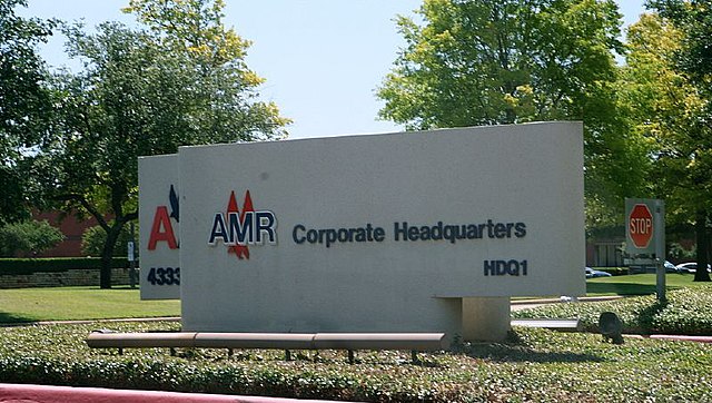The sign of the headquarters of AMR Corporation replaced with American Airlines Group sign
