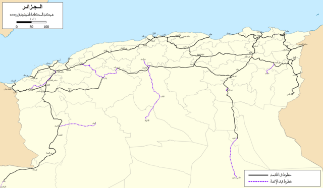 خريطة شبكة السكك الحديدية في الجزائر 2023