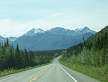 Driving south on The Alaska Tok Cutoff Highway. Alaska tok cutoff.jpg