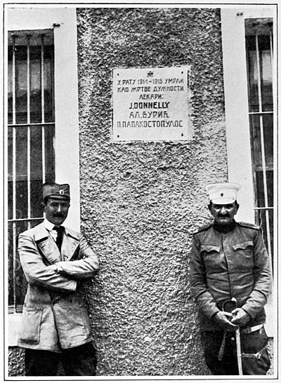 A tablet erected in Belgrade to Dr. Donnelly, who died while fighting the Plague in Serbia.