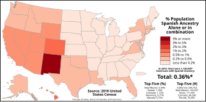 Americans with Spanish Ancestry by state.svg