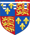Герб Эдуарда, графа Уорика. Королевский герб Англии, обременённый серебряным с лазоревым турнирным воротничком
