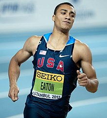 World record holder Ashton Eaton competing at the 2012 IAAF World Indoor Championships Ashton Eaton Istanbul 2012.jpg