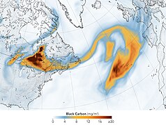 June 27 (3): Black carbon from wildfires in Canada on June 26, 2023