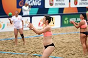 Deutsch: Beachhandball Europameisterschaften 2019 (Beach handball Euro); Tag 5: 6. Juli 2019 – Frauen, Platzierungsspiel für die Ränge 17–20, Nordmazedonien-Slowenien 0:2 (10:13, 9:15) English: Beach handball Euro; Day 5: 6 July 2019 – Placement Match/Cross Match for rank 17–20 Women – North Macedonia-Slovenia 0:2 (10:13, 9:15)