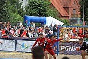 Deutsch: Beachhandball Europameisterschaften 2019 (Beach handball Euro); Tag 3: 4. Juli 2019 – Männer, Hauptrunde Gruppe II, Ungarn-Schweiz 2:0 (26:24, 27:24) English: Beach handball Euro; Day 3: 4 July 2019 – Men Main Round Group II – Hungary-Switzerland 2:0 (26:24, 27:24)