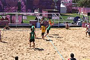 Deutsch: Beachhandball bei den Olympischen Jugendspielen 2018; Tag 4, 10. Oktober 2018; Jungs, Vorrunde, Gruppe B - Portugal-Paraguay 2:0 English: Beach handball at the 2018 Summer Youth Olympics at 10 October 2018 – Boys Preliminary Round Group B – Portugal-Paraguay 2:0