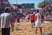 Deutsch: Beachhandball bei den Olympischen Jugendspielen 2018 in Buenos Aires; Tag 7, 13. Oktober 2018; Jungen, Halbfinale – Spanien-Kroatien 2:1 English: Beach handball at the 2018 Summer Youth Olympics in Buenos Aires at 13 October 2018 – Boys Semifinal – Spain-Croatia 2:1 Español: Handball de playa en los Juegos Olimpicos de la Juventud Buenos Aires 2018 en 13 de octubre de 2018 – Semifinales de chicos - España-Croacia 2:1