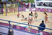 Deutsch: Beachhandball bei den Olympischen Jugendspielen 2018; Tag 5, 10. November 2018; Mädchen, Hauptrunde - Ungarn-Argentinien 1:2 English: Beach handball at the 2018 Summer Youth Olympics at 11 October 2018 – Girls Main Round – Hungary-Argentina 1:2