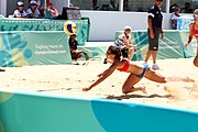 Deutsch: Beachvolleyball bei den Olympischen Jugendspielen 2018; Tag 9, 15. Oktober 2018; Mädchen, Viertelfinale: Puerto Rico-Russland 0–2 (12–21/10–21) English: Beach volleyball at the 2018 Summer Youth Olympics at 15 October 2018 – Girls Quarterfinals: Puerto Rico-Russia 0–2 (12–21/10–21)