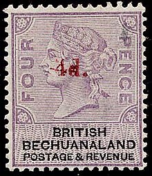 British Bechaunaland 1888 overprinted 4d on four pence Bechuanaland 1888 4d4d.jpg