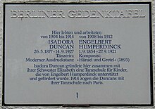 Gedenktafel für Isadora Duncan und Engelbert Humperdinck