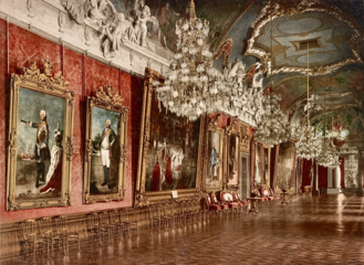 The palace's portrait gallery viewed towards the White Hall, c. 1900