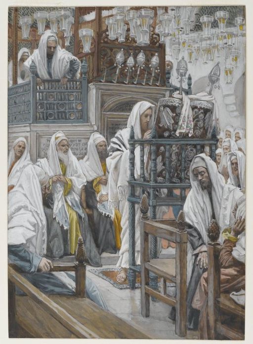 Brooklyn Museum - Jesus Unrolls the Book in the Synagogue (Jésus dans la synagogue déroule le livre) - James Tissot - overall