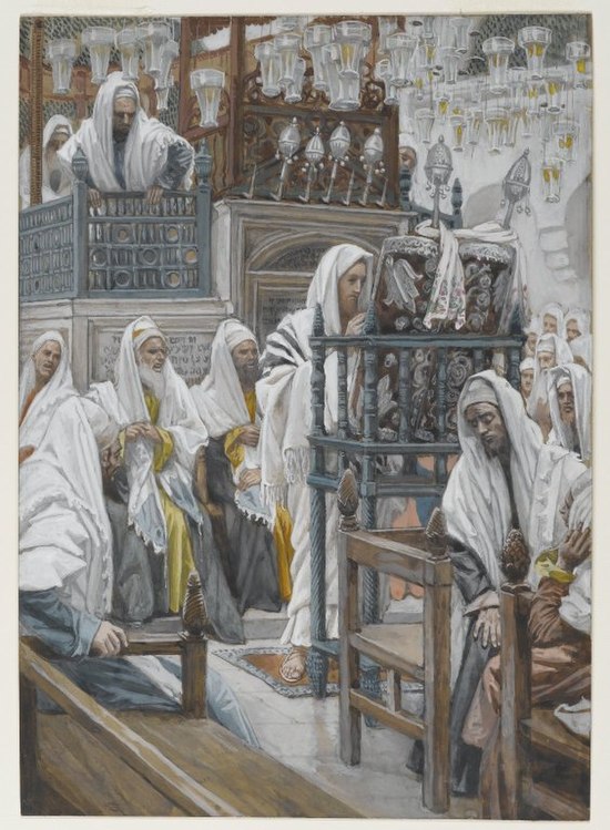 Brooklyn Museum - Jesus Unrolls the Book in the Synagogue (Jésus dans la synagogue déroule le livre) - James Tissot - overall.jpg
