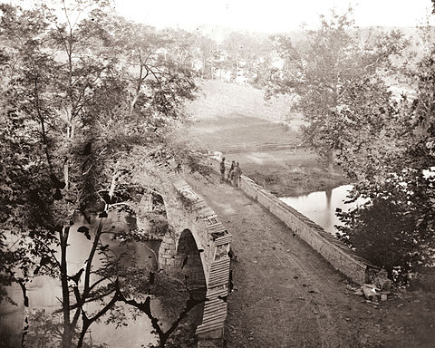 "Burnside's Bridge" over Antietam Creek as seen from the Confederate position after the battle Burnside Bridge, Antietam Creek, 1862.jpg