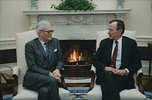 Hurd with President George H. W. Bush in 1991 Bush Contact Sheet P19761 (cropped).jpg