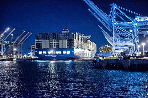 CMA CGM Benjamin Franklin, the largest ship to dock at the port