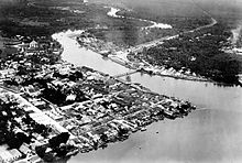 Foto udara suasana kota di wilayah hilir Asahan, Tanjung Balai sekitar tahun 1930an.
