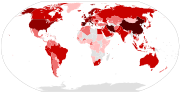 Reported cases of COVID-19 by country as of 18 March 2020, with number indicated by intensity of color