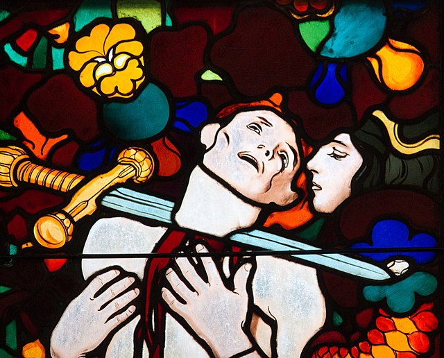 Dying Saint Maurice, detail of a stained-glass by Józef Mehoffer, 1898–1899, Fribourg Cathedral