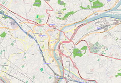 Mapa konturowa Liège, w centrum znajduje się punkt z opisem „Katedra św. Pawła w Liège”