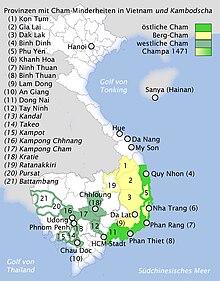 Map of the distribution of the Cham in southeast Asia today Cham People in Vietnam and Cambodia.jpg