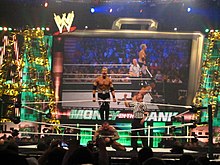 The TitanTron (background) at Money in the Bank in July 2011 Christian v Orton at MITB 2011.jpg