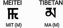 Thumbnail for File:Classical Meitei Mayek letter "ꯃ" (MEET or MIT) & its equivalent Tibetan letter "M".jpg