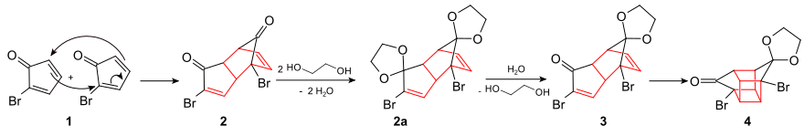 Cubane synthesis up to intermediate product 4