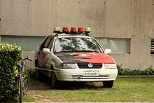 Facelifted Volkswagen Santana 2000 used as police car in Sao Paulo state DIRD (5192804003).jpg