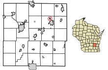 Dodge County Wisconsinin sisällyttämät ja rekisteröimättömät alueet Kekoskee Highlighted.svg