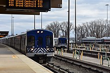 A Hudson Line train made up of M7A's approaching Croton-Harmon station, the last stop for all EMU powered trains. EMU's End Point.jpg