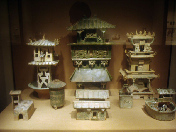Eastern Han dynasty (22–220 AD) earthenware models of watchtowers (and other buildings), which would have been erected at watch stations and forts on 