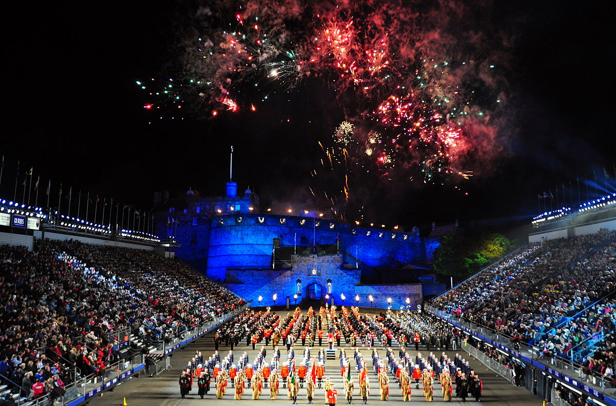 Large Union flag projected onto Edinburgh Castle during Edinburgh  International Military Tattoo part of Edinburgh International Festival 2018  Stock Photo - Alamy